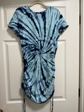 VS PINK Blue Tie-Dye Drawstring Tee Dress